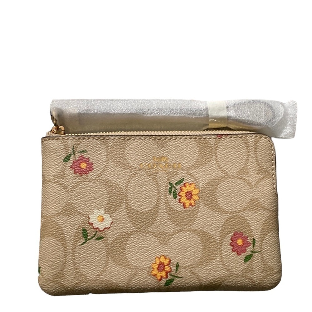 Coach Corner Zip Wristlet in Signature Canvas Ditzy Print NWT